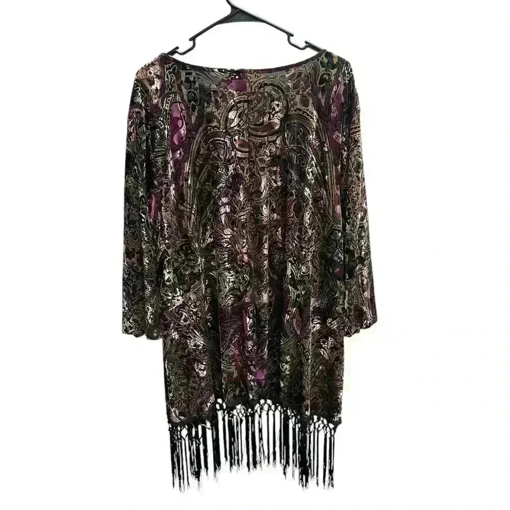Catherines Shirt Womens 3X Velvet Tasseled Top Taupe And Purple Stunning Shirt - Picture 2 of 8